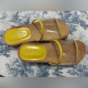 Steve Madden Yellow and Clear Cork Slide Sandals Y2K inspired
